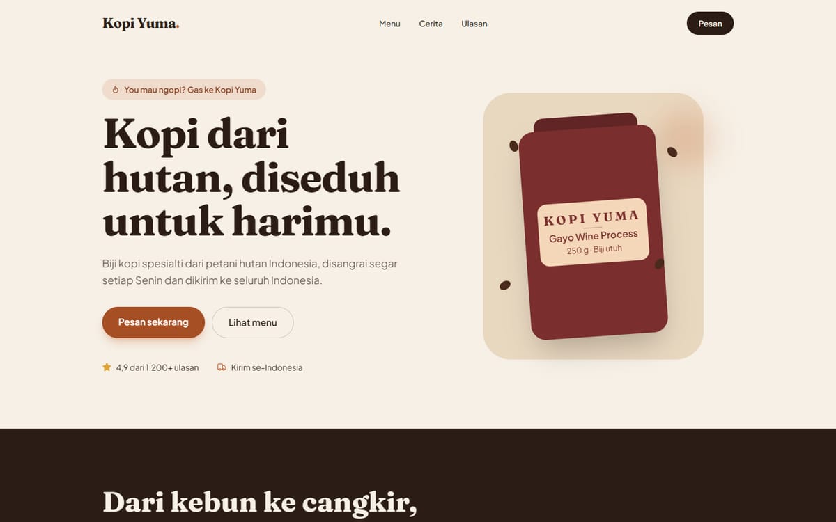Tampilan project Kopi Yuma